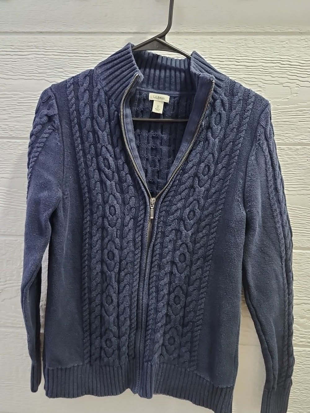 L.L. Bean Navy Blue Cable-Knit Full Zip Cardigan